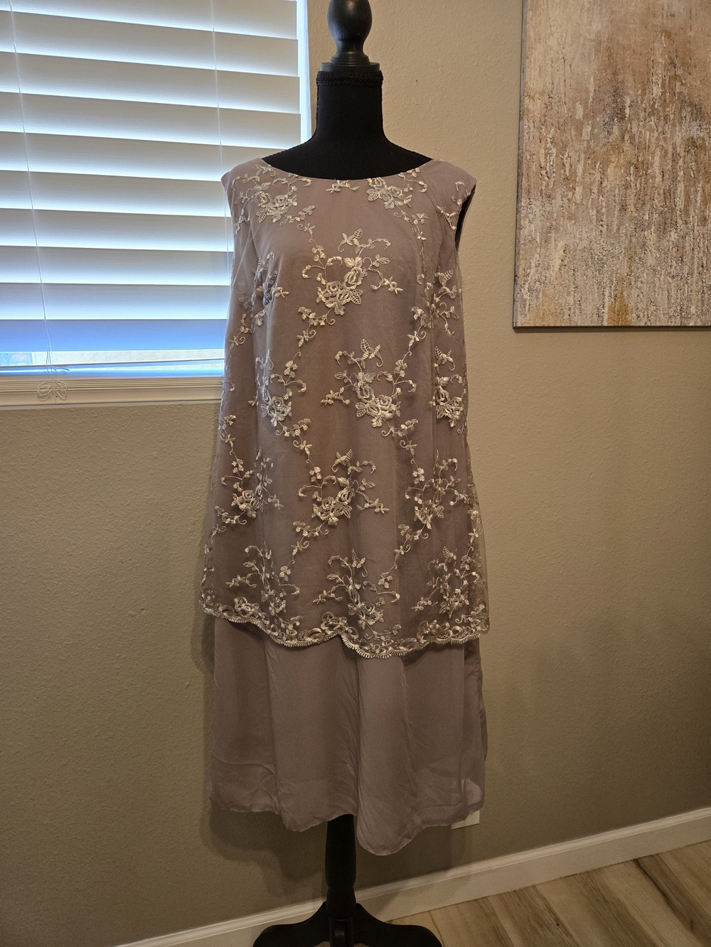 NWOT Lavender Floral Embroidered Chiffon Dress